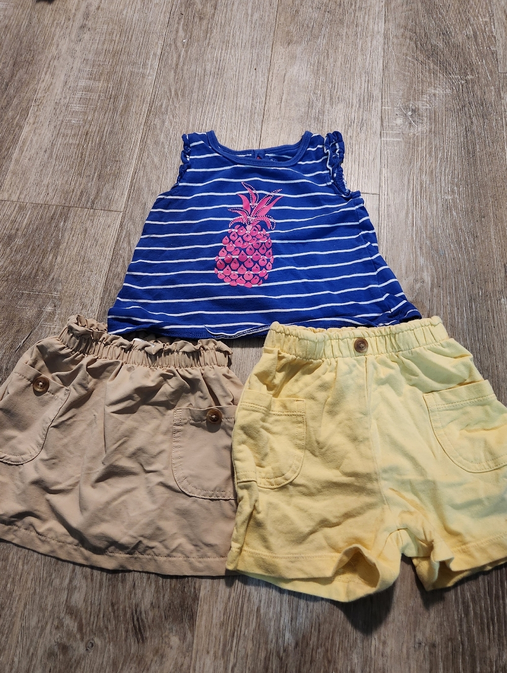 Bundle - Beige Skort, Yellow Shorts And A Pineapple Tank Top